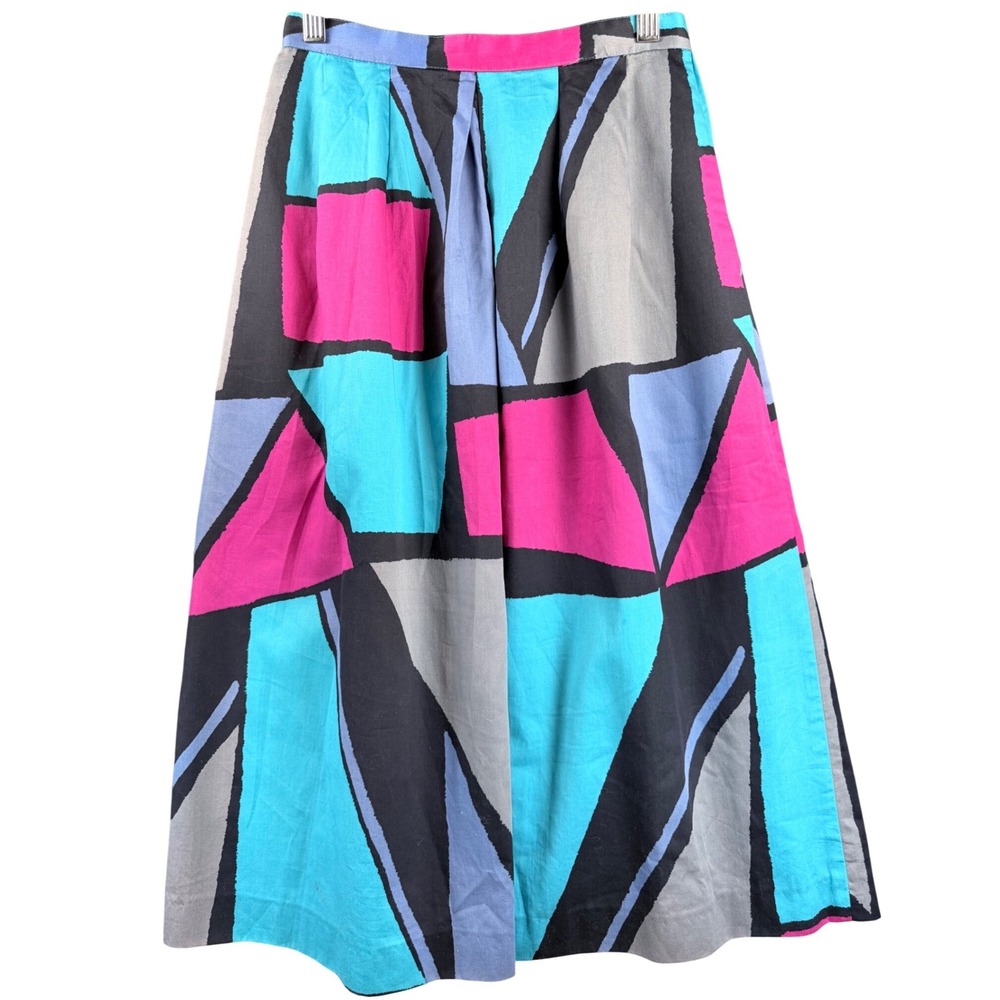 Vintage Jonathan Martin Naturally Geometric Abstract Midi Skirt Pink Blue 25W